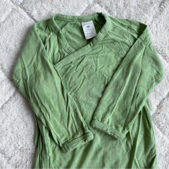 Kate Quinn | Green Solid Long Sleeve Kimono Wrap Bodysuit | Size 6-12 Months - Picture 10 of 13